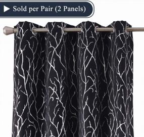 img 3 attached to Kotile Tree Curtains For Bedroom - Silver Foil Tree Branch Print Blackout Curtains Thermal Insulated Tree Window Curtains 63 Inch Length Grommet Black Curtains Tree Pattern, 52 X 63 Inches, 2 Panels