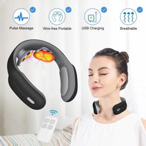 img 3 attached to Piroir Black Cordless Smart Neck Massager With Heat, 3 Modes And 15 Levels Of Deep Tissue Trigger Point Massage For Home, Outdoor, Office & Car