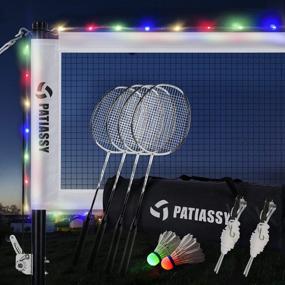 img 4 attached to Patiassy Badminton Set With Light Portable Badminton Net For Backyard With Winch System, 2 LED Badminton Shuttlecocks, 4 Badminton Rackets And Carrying Bag