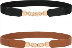 img 4 attached to Women'S Retro Elastic Belts With Metal Buckle - 2 Pack Stretchy Skinny Waist Belt For Dresses