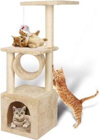 img 4 attached to 🐱 Deluxe 36inch Cat Tree Climbing Tower Condo: Sisal Scratching Posts, Kitten Playhouse, Tunnel & Mouse Toy