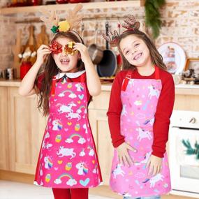 img 3 attached to Rainbow Unicorn Chef Aprons For Kids Girls - Sylfairy Children'S Kitchen Smock In Pink And Rose Red, Size Medium (6-12 Years)