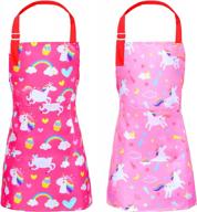 rainbow unicorn chef aprons for kids girls - sylfairy children's kitchen smock in pink and rose red, size medium (6-12 years) логотип