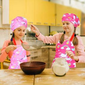 img 1 attached to Rainbow Unicorn Chef Aprons For Kids Girls - Sylfairy Children'S Kitchen Smock In Pink And Rose Red, Size Medium (6-12 Years)