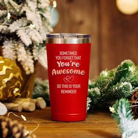 img 3 attached to Motivational Tumbler For Women – "Don'T Forget Your Awesomeness" Red Tumbler – Perfect Thank You Gift For Colleagues And Bosses - Thoughtful Inspirational Gift For Bestie Women - 16 Oz Mug
