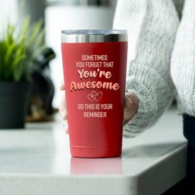 img 2 attached to Motivational Tumbler For Women – "Don'T Forget Your Awesomeness" Red Tumbler – Perfect Thank You Gift For Colleagues And Bosses - Thoughtful Inspirational Gift For Bestie Women - 16 Oz Mug