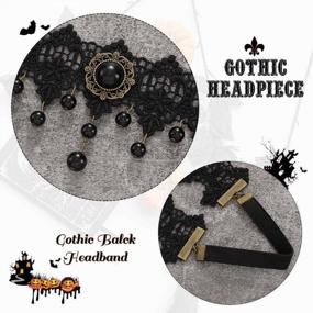 img 1 attached to Catery Gothic Forehead Chain Halloween Lolita Black Pearl Lace Hair Bands Gothic Vampire Headdress Cosplay Ball Retro Handmade Gothic Headpiece For Women And Girls