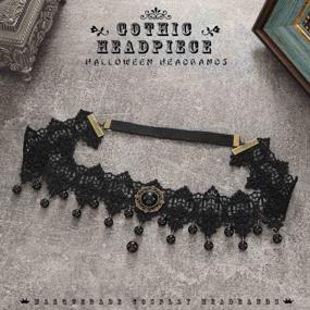 img 4 attached to Catery Gothic Forehead Chain Halloween Lolita Black Pearl Lace Hair Bands Gothic Vampire Headdress Cosplay Ball Retro Handmade Gothic Headpiece For Women And Girls