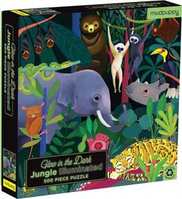 img 4 attached to Mudpuppy Jungle Illuminated 500 штук светящаяся в темноте головоломка для детей и семей, семейная головоломка со светящейся в темноте темой джунглей
