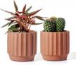 set of 2 terra cotta cement indoor plant pots - 4 inch medium planter vessels with drain hole for contemporary decor - unglazed pottery by potey 202221 logo
