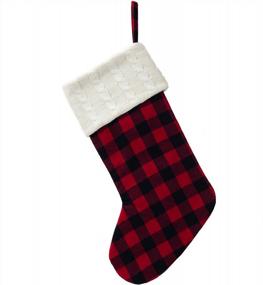 img 2 attached to 🎅 Классически праздничная: HAUMENLY красно-черная клетчатая рождественская чулочка с вышивкой "С Рождеством" и помпонами