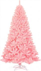 img 4 attached to Goplus Pink Unlit Artificial Christmas Tree 7.5Ft Hinged Spruce Full Tree With Metal Stand, 100% New PVC Material Xmas Decoration For Indoor And Outdoor