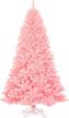 goplus pink unlit artificial christmas tree 7.5ft hinged spruce full tree with metal stand, 100% new pvc material xmas decoration for indoor and outdoor logo