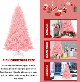 img 3 attached to Goplus Pink Unlit Artificial Christmas Tree 7.5Ft Hinged Spruce Full Tree With Metal Stand, 100% New PVC Material Xmas Decoration For Indoor And Outdoor