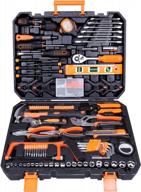 168-piece general household tool set kit with plastic storage case in bright orange by cartman логотип