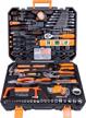 168-piece general household tool set kit with plastic storage case in bright orange by cartman logo