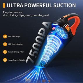 img 2 attached to 🚗 AstroAI Portable Car Vacuum Cleaner, High Power 7500PA/12V with LED Light, 16.5 Ft Cord Length, Car Cleaning Kit including Three Filters for Deep Cleaning - Orange