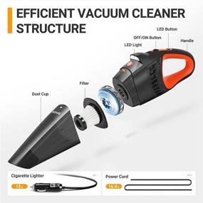 img 3 attached to 🚗 AstroAI Portable Car Vacuum Cleaner, High Power 7500PA/12V with LED Light, 16.5 Ft Cord Length, Car Cleaning Kit including Three Filters for Deep Cleaning - Orange