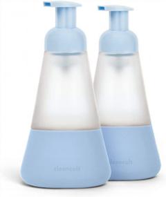 img 4 attached to Periwinkle Cleancult Foaming Soap Dispenser Set- Refillable Glass Soap Dispensers With Foaming Pump, Dishwasher Safe And Shatter-Resistant With Non-Slip Silicone Sleeve- 12Oz- Pack Of 2