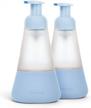 periwinkle cleancult foaming soap dispenser set- refillable glass soap dispensers with foaming pump, dishwasher safe and shatter-resistant with non-slip silicone sleeve- 12oz- pack of 2 logo