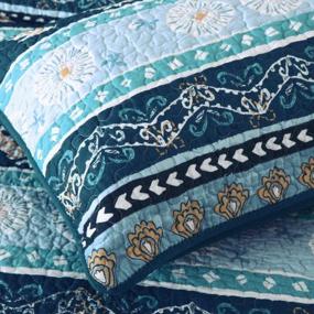 img 2 attached to Twin Size Lightweight Cotton Bohemian Blue Style Travan 3-Piece Bedspread Quilt Set With Shams, Oversized Boho Bedding