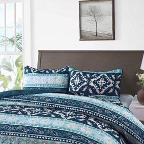 img 3 attached to Twin Size Lightweight Cotton Bohemian Blue Style Travan 3-Piece Bedspread Quilt Set With Shams, Oversized Boho Bedding