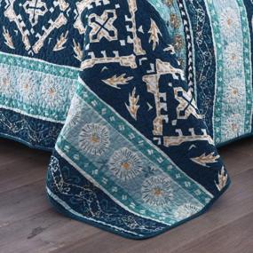 img 1 attached to Twin Size Lightweight Cotton Bohemian Blue Style Travan 3-Piece Bedspread Quilt Set With Shams, Oversized Boho Bedding
