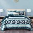 twin size lightweight cotton bohemian blue style travan 3-piece bedspread quilt set with shams, oversized boho bedding logo