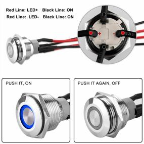 img 3 attached to 5Pcs 19Mm 12V 24V Waterproof Latching Push Button Switch With Wiring Harness And LED Indicator Light, Pre-Wired SPDT Self-Locking 4 Pin Marine Metal Switch For Boats Cars Trucks (Blue)