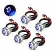5pcs 19mm 12v 24v waterproof latching push button switch with wiring harness and led indicator light, pre-wired spdt self-locking 4 pin marine metal switch for boats cars trucks (blue) logo