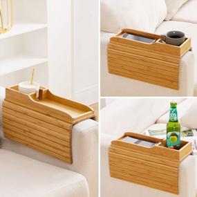 img 1 attached to Natural Bamboo Sofa Cup Holder Armrest Tray - GEHE Couch Cup Holder For Safe And Convenient Drink Placement, Portable Couch Arm Tray Table For Snacks, Cellphone, And Remote Control