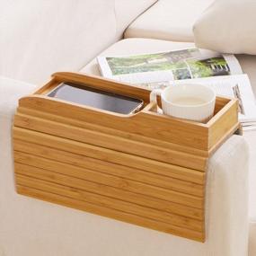 img 3 attached to Natural Bamboo Sofa Cup Holder Armrest Tray - GEHE Couch Cup Holder For Safe And Convenient Drink Placement, Portable Couch Arm Tray Table For Snacks, Cellphone, And Remote Control