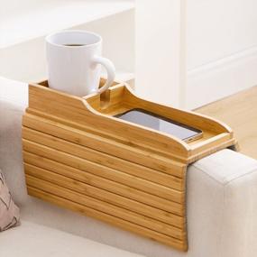 img 4 attached to Natural Bamboo Sofa Cup Holder Armrest Tray - GEHE Couch Cup Holder For Safe And Convenient Drink Placement, Portable Couch Arm Tray Table For Snacks, Cellphone, And Remote Control