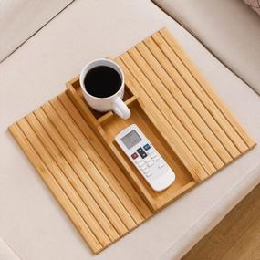 img 2 attached to Natural Bamboo Sofa Cup Holder Armrest Tray - GEHE Couch Cup Holder For Safe And Convenient Drink Placement, Portable Couch Arm Tray Table For Snacks, Cellphone, And Remote Control