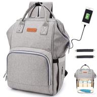 🎒 hopopower diaper bag backpack: stylish gray travel backpack with usb charging port and insulated pockets for maternity, baby nappy bag, school, work & everyday carry-all logo