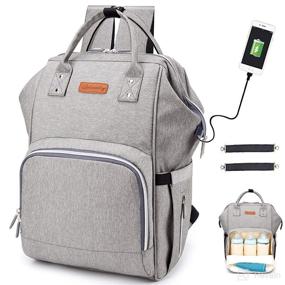 img 4 attached to 🎒 hopopower Diaper Bag Backpack: Stylish Gray Travel Backpack with USB Charging Port and Insulated Pockets for Maternity, Baby Nappy Bag, School, Work & Everyday Carry-all