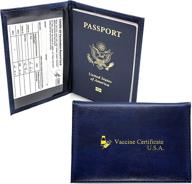 📷 artemiscase blue passport and vaccine card holder combo - waterproof vaccine card protector and leather passport wallet with cdc vaccination slot логотип