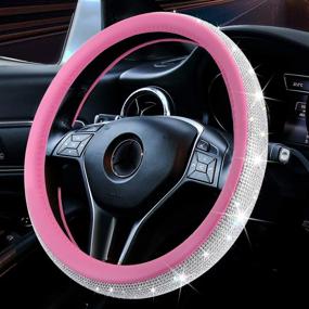 img 3 attached to 🎀 Stylish 5 Pack Pink Bling Car Accessories Set for Women: Diamond Leather Steering Wheel Cover, Rhinestone License Plate Frame, USB Charger, & Car Decor