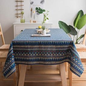 img 4 attached to Boho Chic: GRAVAN Heavyweight Cotton Linen Tablecloth For Rectangle Tables - The Perfect Addition To Your Dining Decor