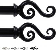 h.versailtex window treatment single curtain rod sets with organic finial design, standard decorative curtain telescoping rod, adjustable length from 48 to 84-inch, 5/8 inch diameter, 2 pack, black logo