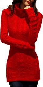 img 2 attached to Bodycon Turtleneck Cable Knit Sweater Dress For Women - Long Slim Fit Polo Neck Style V28