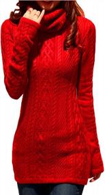 img 3 attached to Bodycon Turtleneck Cable Knit Sweater Dress For Women - Long Slim Fit Polo Neck Style V28