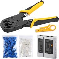 complete network tool kit with hiija lan cable tester, rj45 crimp tool, cat5e cat5 crimper, and 50pcs rj45 cat5 cat5e connectors and covers for efficient ethernet setup logo