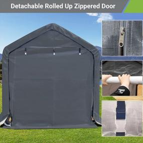 img 1 attached to 8X8 Ft Outdoor Storage Shelter Tent With Rollup Zipper Door - Waterproof And UV Resistant Carport Shed For Bicycle, Motorcycle ATV & Gardening Vehicle - ASTEROUTDOOR Portable Garage Kit Dark Gray