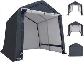 img 4 attached to 8X8 Ft Outdoor Storage Shelter Tent With Rollup Zipper Door - Waterproof And UV Resistant Carport Shed For Bicycle, Motorcycle ATV & Gardening Vehicle - ASTEROUTDOOR Portable Garage Kit Dark Gray