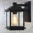 farmhouse style outdoor wall lantern - laluz rectangle porch lights, a03156 matte black finish with clear glass and anti-rust coating, weather-proof fixture for front door, patio, yards, and garage logo