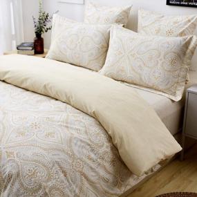 img 3 attached to Paisley Perfection: FADFAY Twin Duvet Cover Set In Luxurious 100% Cotton - 3 Pieces, Gold Finish And Hidden Zipper Closure
