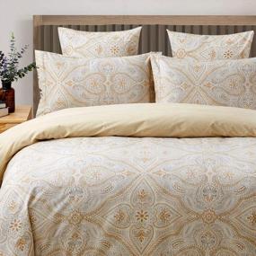 img 4 attached to Paisley Perfection: FADFAY Twin Duvet Cover Set In Luxurious 100% Cotton - 3 Pieces, Gold Finish And Hidden Zipper Closure