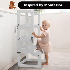img 1 attached to Kitchen Step Stool For Toddlers - WishaLife Toddler Kitchen Stool Helper, Toddler Standing Tower For Counter, 2 In 1 Convertible Kids Kitchen Step Stool - Table And Chair (White)