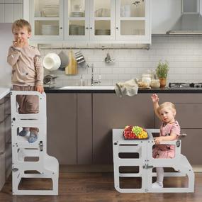 img 4 attached to Kitchen Step Stool For Toddlers - WishaLife Toddler Kitchen Stool Helper, Toddler Standing Tower For Counter, 2 In 1 Convertible Kids Kitchen Step Stool - Table And Chair (White)
